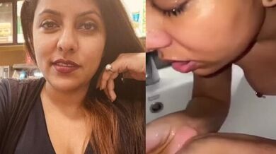Indian wife washing face with sexy boobs showing