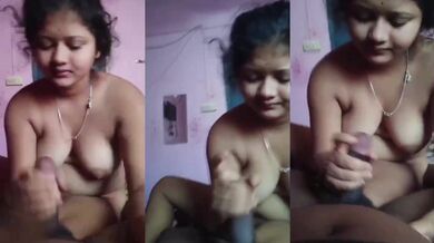 Chubby bhabhi gives handjob with boobs shown on camera