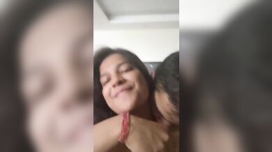 Big boobs girl romance and kissing boyfriend