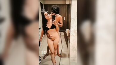 Beautiful girlfriend half naked romance and blowjob