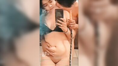 Beautiful girlfriend half naked romance and blowjob