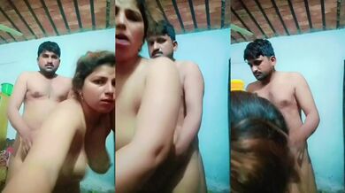Moaning sex video of horny couple in standing position