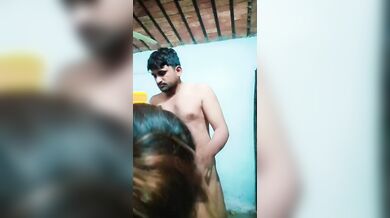 Moaning sex video of horny couple in standing position