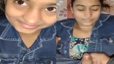 Cute girl receiving cum shot with erotic talking