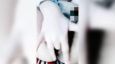 Chubby girl hairy pussy fingering on a live call recorded