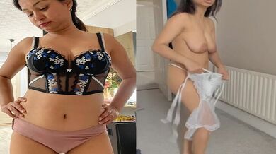 Indian MILF striptease naked and lingerie trying