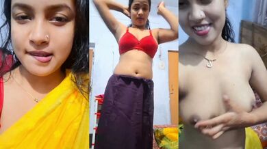 Perfect boobs Bengali college girl striptease viral selfie