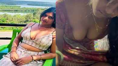 Cleavage shown in blouse by horny wife during blowjob
